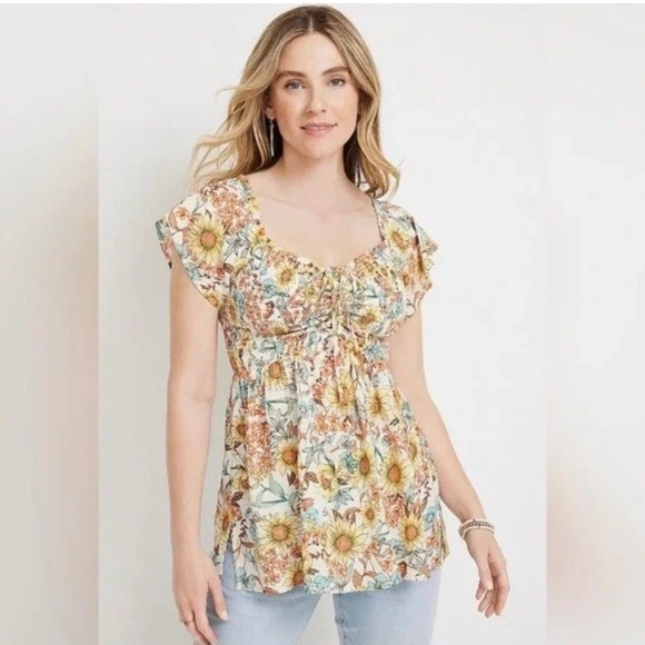 MAURICES Sunflower woman colorful peasant 90's summer rayon lightweight top M - Picture 1 of 14